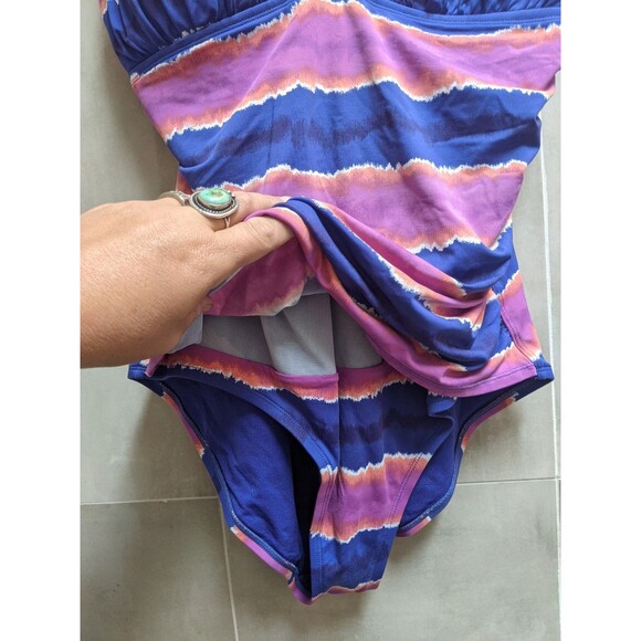 Tommy Bahama One-piece Swimsuit Sz 16 XL Striped Sunset Tankini Ruched Tropical - Picture 6 of 11